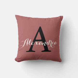 Dusty Cedar Warm Rose Pink Solid Colour Monogram Cushion