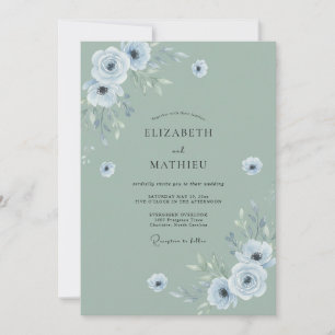 Dusty Celadon Blossom Wedding Invitation