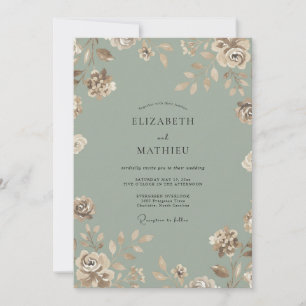 Dusty Celadon Petal Wedding Invitation