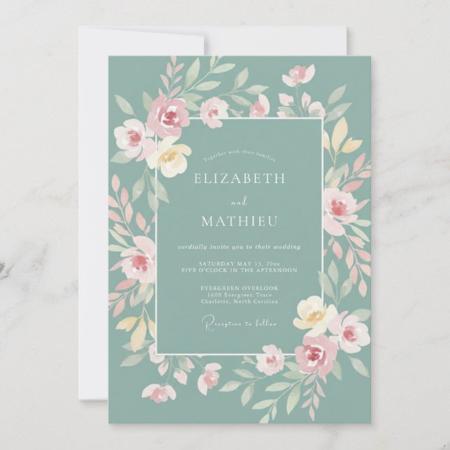 Dusty Celadon Watercolor Vine Wedding Invitation (Front)