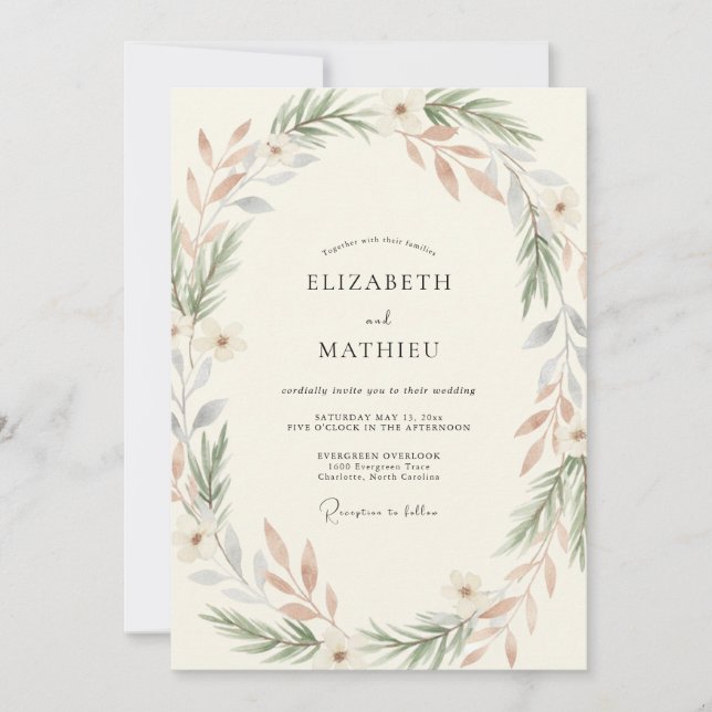 Dusty Clay Foliage Eucalyptus Wedding Invitation (Front)