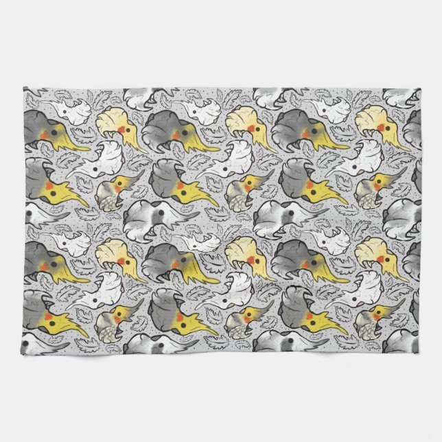 Dusty Cockatiels Tea Towel (Horizontal)