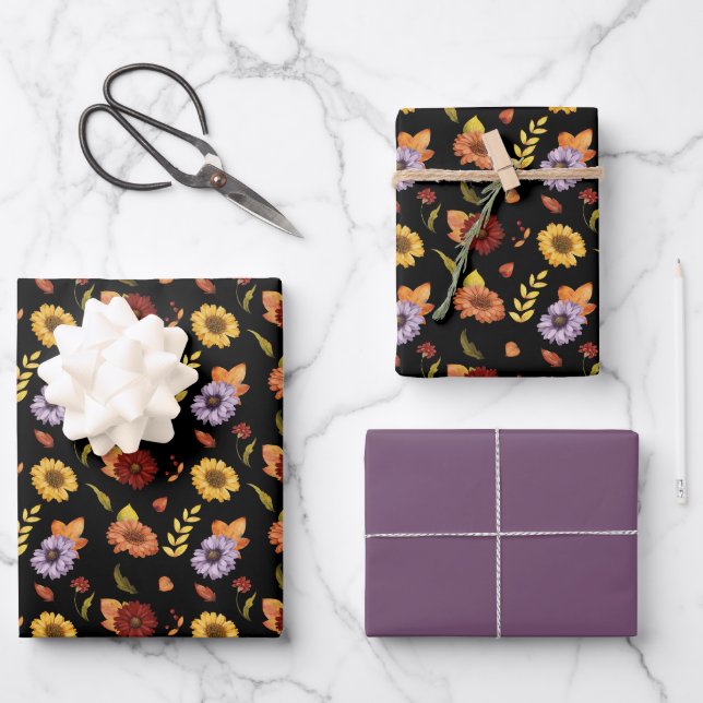 Dusty Colourful Flowers Cute Elegant Pattern Wrapping Paper Sheet (Front)