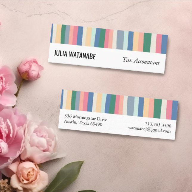 Dusty Colourful Minimalist Stripes Handmade Mini Business Card (Creator Uploaded)
