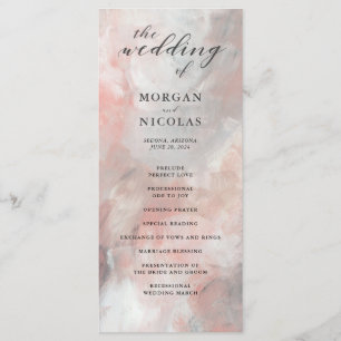 Dusty Coral Abstract Brushstrokes Wedding Program Programme
