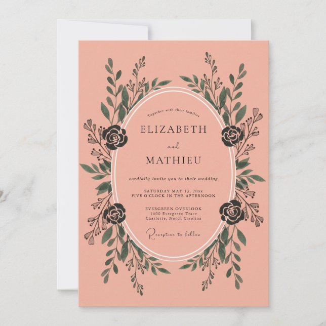 Dusty Coral Alluring Botanical Wedding Invitation (Front)
