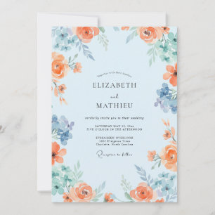 Dusty Coral Azure Painted Wedding Invitation