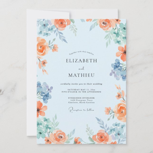 Dusty Coral Azure Painted Wedding Invitation (Front)