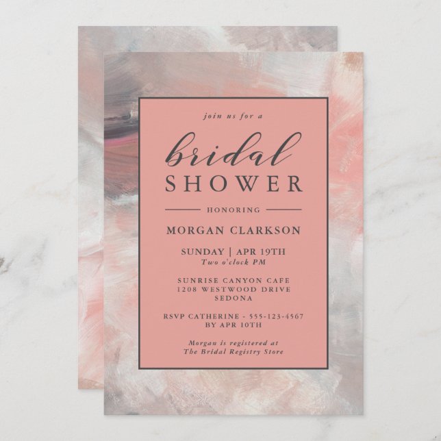 Dusty Coral Modern Abstract Bridal Shower Invitation (Front/Back)