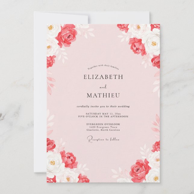 Dusty Coral Painted Ranunculus Wedding Invitation (Front)