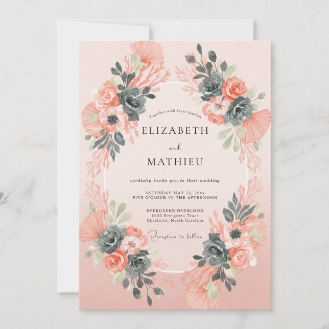 Dusty Coral Slate Petal Wedding Invitation (Front)