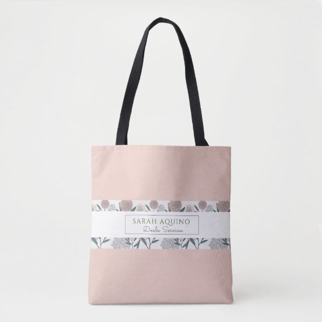 Dusty Coral With Floral Edge Doula Promotional Tote Bag (Front)