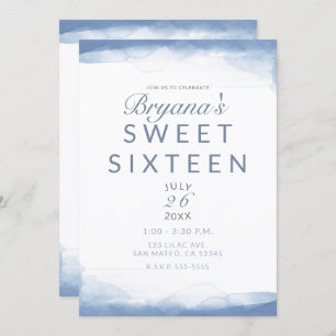 Dusty Cornflower Blue Watercolor Modern Sweet 16 Invitation