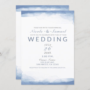 Dusty Cornflower Blue Watercolor Modern Wedding Invitation