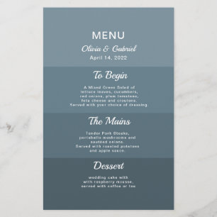 Dusty deep blue Stylish Elegant wedding menu