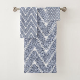 Dusty Denim Blue Chevron Pattern Bath Towel Set