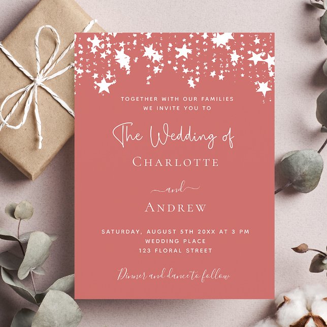 Dusty earth stars elegant wedding invitation postcard (Creator Uploaded)