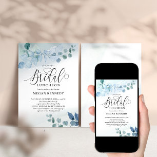 Dusty Eucalyptus Blue Botanical Bridal Luncheon Invitation