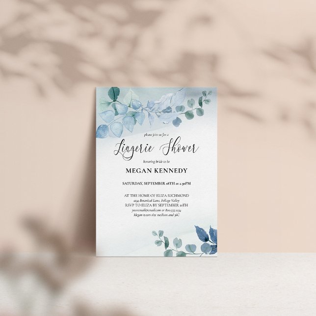 Dusty Eucalyptus Blue Botanical Lingerie Shower Invitation (Creator Uploaded)