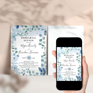 Dusty Eucalyptus Blue Botanical Rehearsal Dinner Invitation