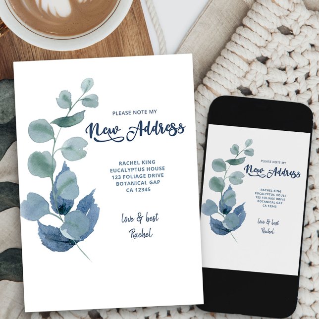Dusty Eucalyptus Blue Green Foliage Moving Announcement (simple eucalyptus new address card available printed or as printable digital download)