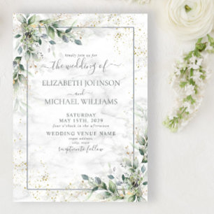 Dusty Eucalyptus Botanical Gold Greenery Wedding Invitation