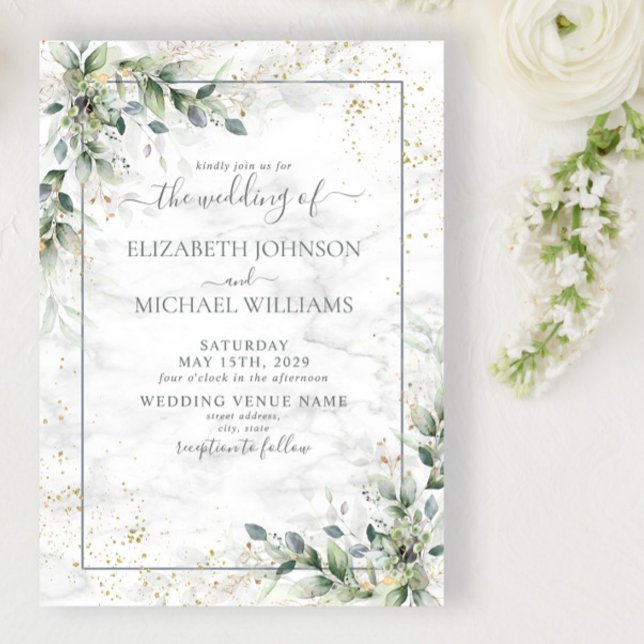 Dusty Eucalyptus Botanical Gold Greenery Wedding Invitation (Creator Uploaded)