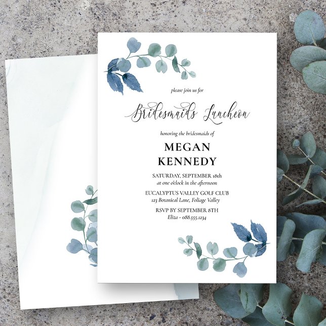 Dusty Eucalyptus Elegant Bridesmaids Luncheon Invitation (Bridesmaids Luncheon Invitation from my Dusty Eucalyptus Wedding Collection)