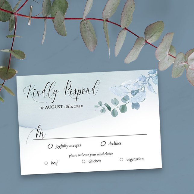 Dusty Eucalyptus Elegant Meal Options Wedding RSVP (RSVP Card with editable response date and meal options)