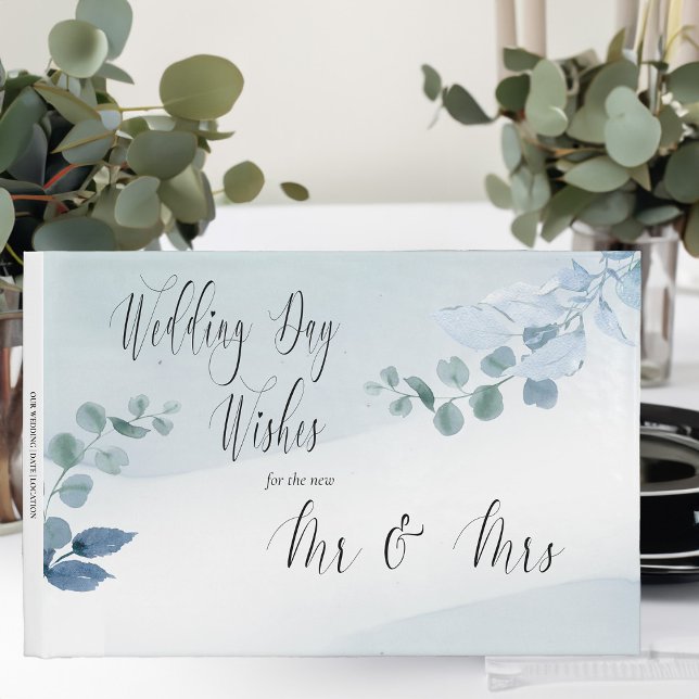 Dusty Eucalyptus Elegant Wedding Day Wishes Guest Book (Wedding Day Wishes guest book from Dusty Eucalyptus wedding collection)