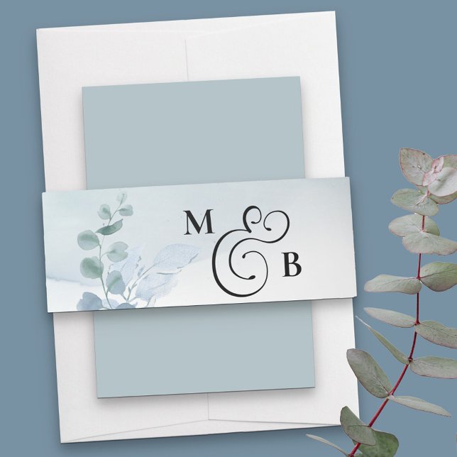 Dusty Eucalyptus Monogrammed Wedding Invitation Belly Band (Creator Uploaded)