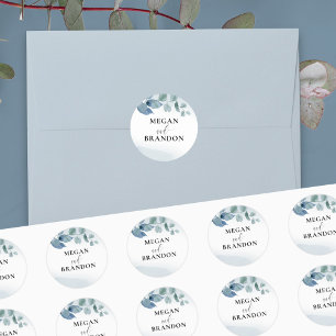 Dusty Eucalyptus Personalised Wedding Envelope Classic Round Sticker
