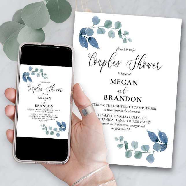 Dusty Eucalyptus Simple Elegant Couples Shower Invitation (Dusty Eucalyptus Couples Shower Invitation)