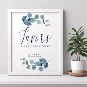 Dusty Eucalyptus Simple Watercolor Foliage Favours Poster