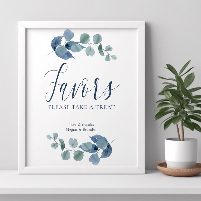 Dusty Eucalyptus Simple Watercolor Foliage Favours Poster (Favors Poster from the Dusty Eucalpytus wedding collection by Darling & May)