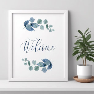 Dusty Eucalyptus Simple Watercolor Foliage Welcome Poster