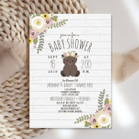 Dusty Floral Boho Bear Grey Wood Baby Shower