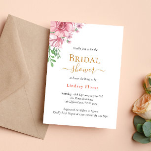 Dusty Floral Elegant Minimal Gold Bridal Shower Invitation