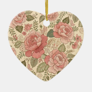 Dusty Floral Muse - Dusty Rose Sage Batik Style Ceramic Tree Decoration
