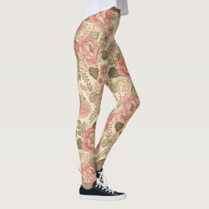 Dusty Floral Muse - Dusty Rose Sage Batik Style Leggings