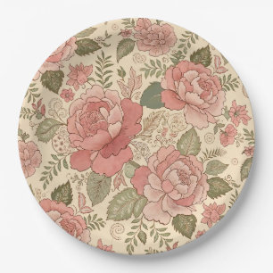 Dusty Floral Muse - Dusty Rose Sage Batik Style Paper Plate