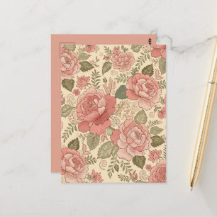 Dusty Floral Muse - Dusty Rose Sage Batik Style Postcard