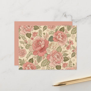 Dusty Floral Muse - Dusty Rose Sage Batik Style Postcard