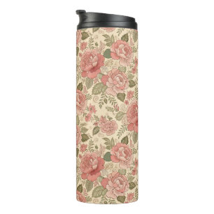Dusty Floral Muse - Dusty Rose Sage Batik Style Thermal Tumbler