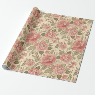 Dusty Floral Muse - Dusty Rose Sage Batik Style Wrapping Paper