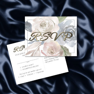 Dusty Floral   Smoky Blue Cream Pastel RSVP Entree Postcard