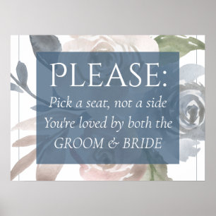 Dusty Floral   Smoky Blue Cream Pick Seat Not Side Poster