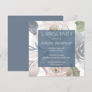 Dusty Floral   Smoky Blue Cream Surprise Party Invitation