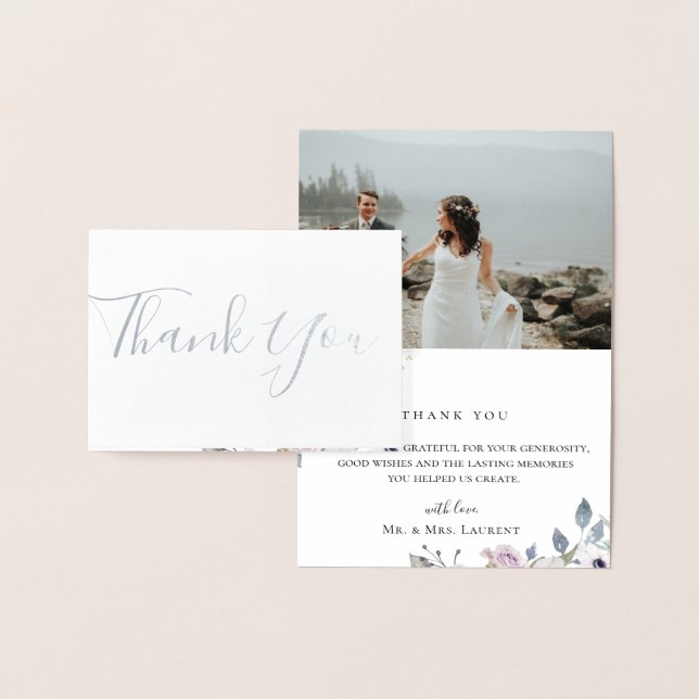 Dusty Floral Wedding Photo Foil Thank You Card (Display)