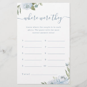 Dusty floral where were they bridal shower game